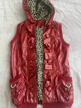 Y2K red and cheetah print button up sleeveless jacket